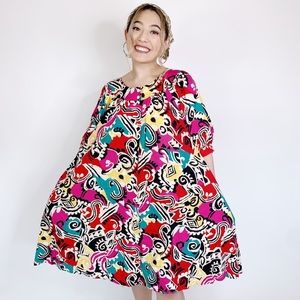 Vintage 80s Abstract Tent Button Down Dress S M L